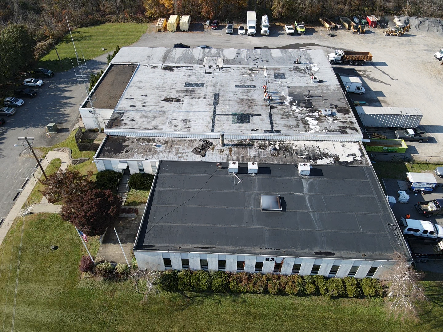 Top view of a commercial roof getting ready to have a restoration